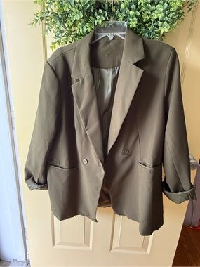 Olive Green Double-Breasted Blazer